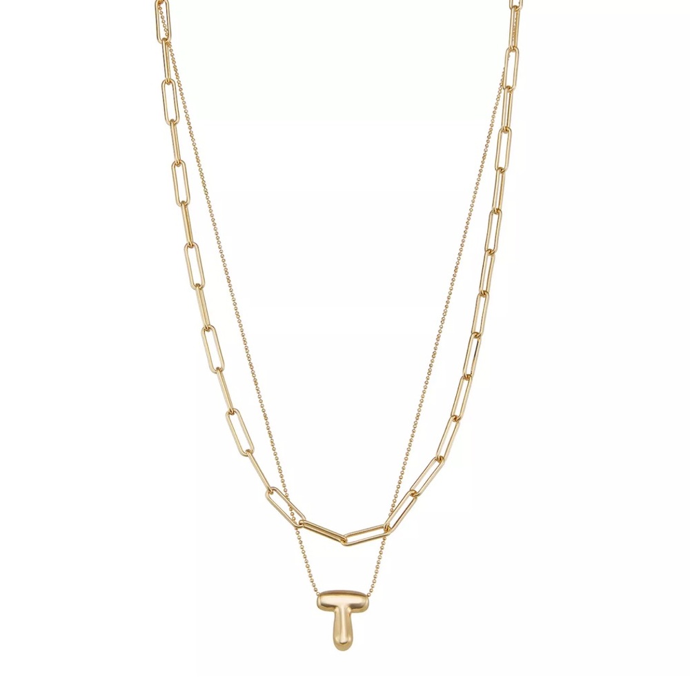 Nine West Puffy Initial Pendant Layered ‘T’ Necklace